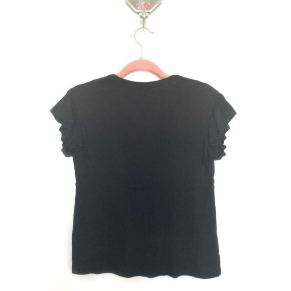 Lucky Brand Black Ruffle Sleeve Embroidered  Top - Picture 2 of 8
